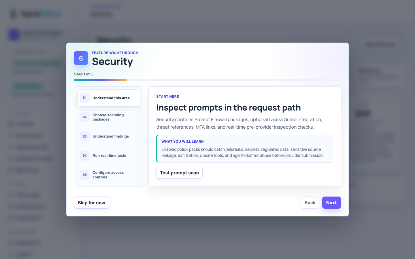 Prompt firewall screen